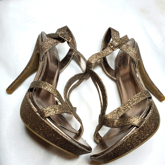 Unlisted Gold Shimmer Glitter Strappy Heels - Picture 1 of 14